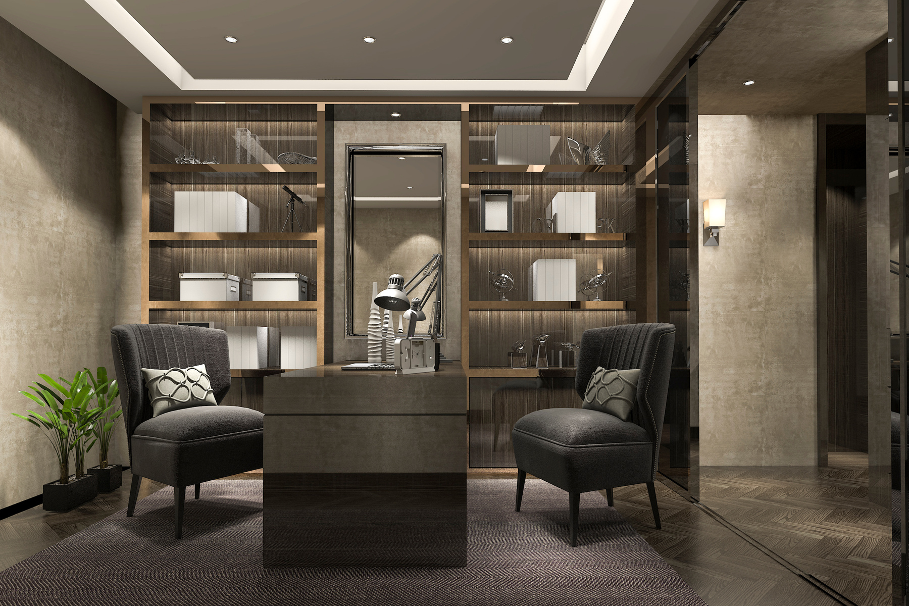 3d rendering modern luxury working room 