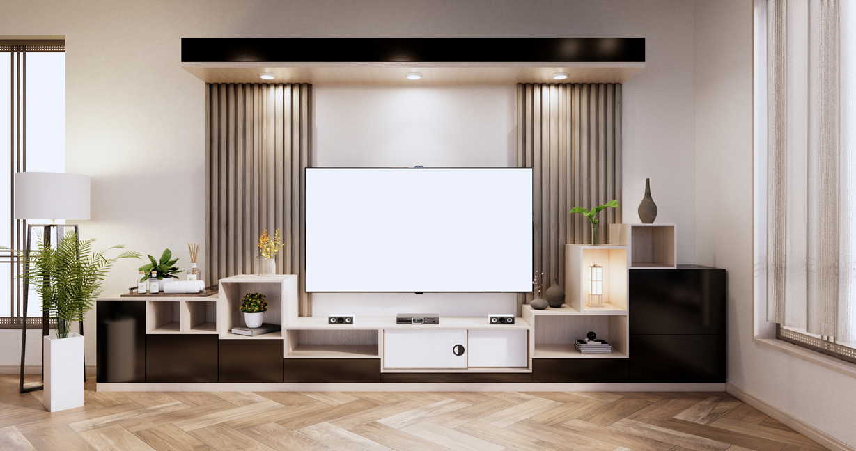 Interior, Cabinet in Modern Empty Room on Livingroom. 3D Renderi