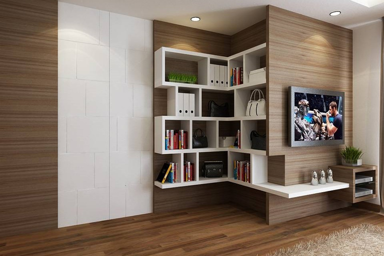 Interior of a Contemporary Living Room with Bookcase